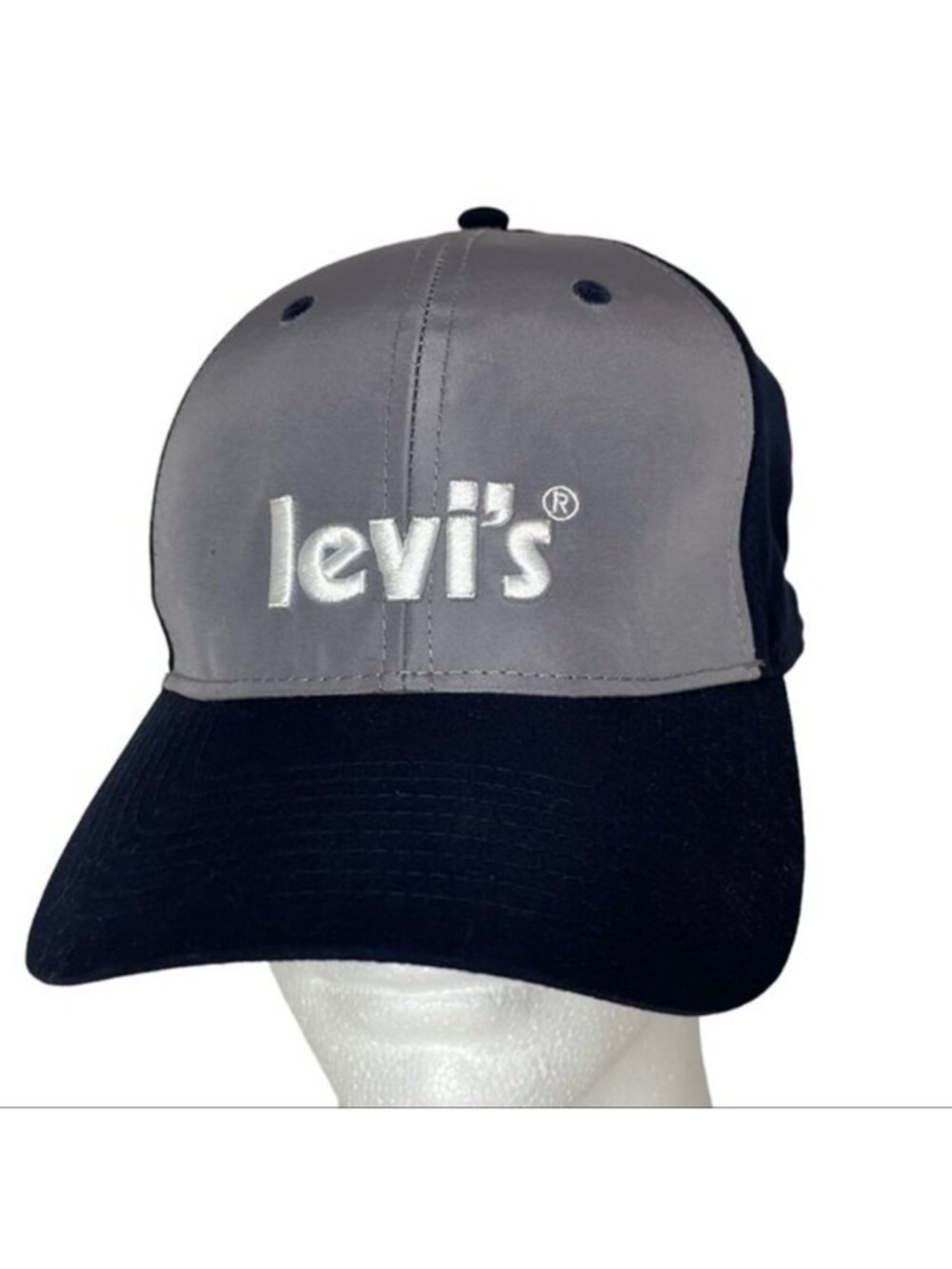 Levi's Wide Brim Hat Red Logo Tab Navy Blue Grey Ball Cap Buckle Strap NEW